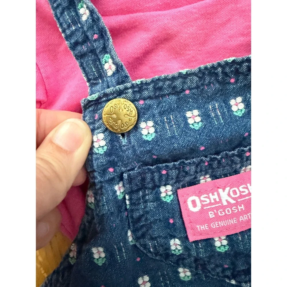 OshKosh Bgosh Vintage Floral Vestbak Footed Overalls With Matching Top 6-9 Month